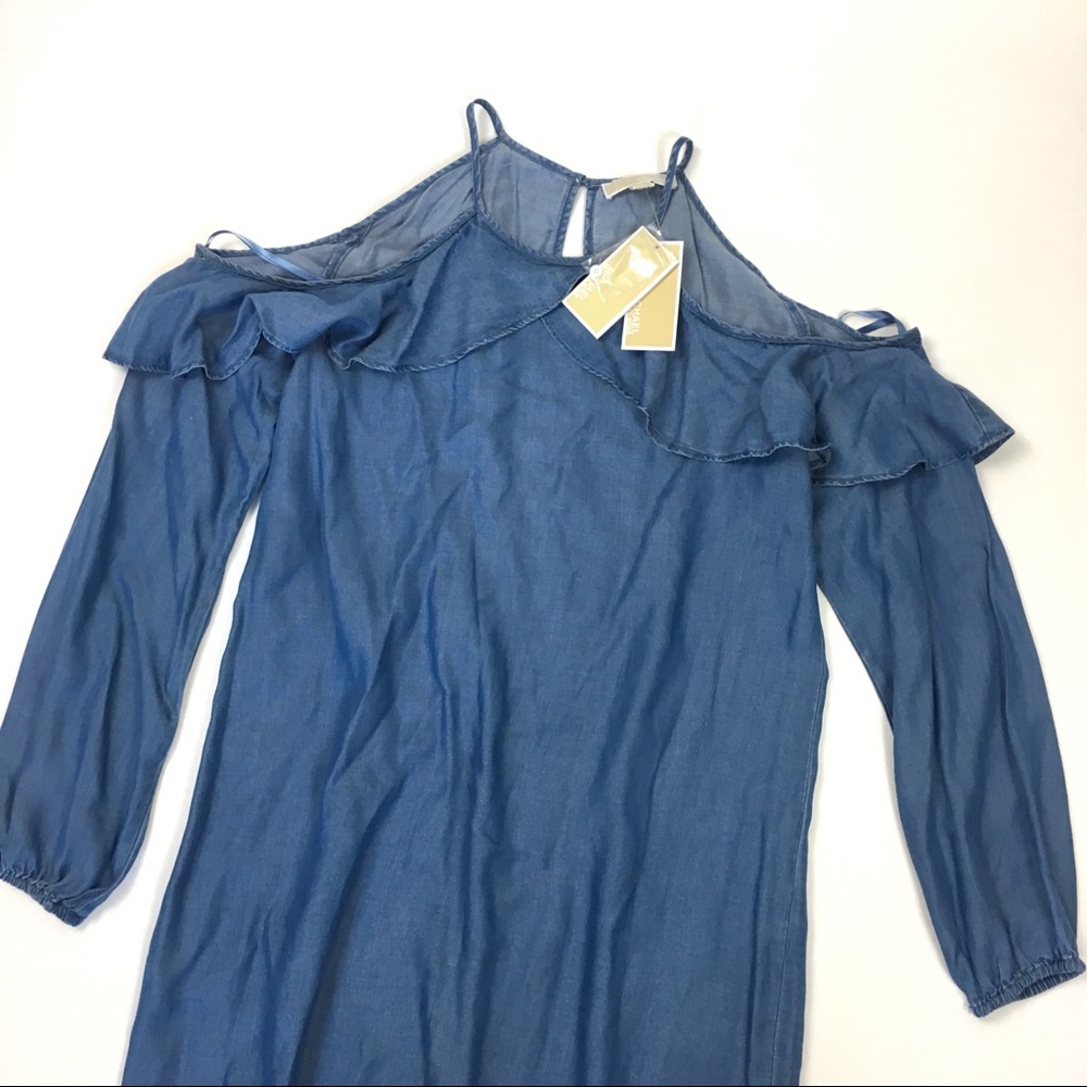 Michael Kors chambray short dress ruffle shoulder - Picture 4 of 7